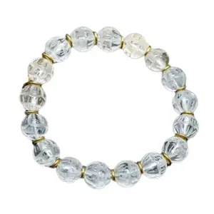 RRJEWELZ Natural Clear Quartz 10mm Sphere Shape Smooth Cut Beads 7.5 Inch Stretchable Bracelet For Men & Women. Unisex Bracelet For Healing, Meditation, Prosperity, Gift & Luck|STBR_RR_11059_7.5
