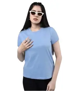 Women's Classic Round Neck T-Shirt ? Soft Cotton Blend, Slim Fit, Short Sleeve Casual Tee (Sky Blue - XL)