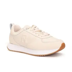 Tommy Hilfiger Leather Solid Beige Women Flat Sneakers (F23HWFW203) Size- 36