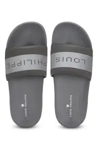 Louis Philippe Men Grey Logo Printed Sliders