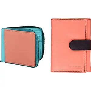 Posha Genuine Leather Wallet Combo for Women, Girls - Diwali Gift for Girl Women Girlfriend (Pink & Peach)