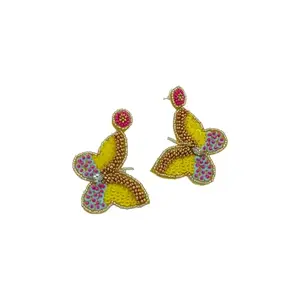 AMIMOS Handmade Butterfly Earrings for Women | Lightweight Fabric & Thread Jewelry | Trendy Ethnic & Western Earrings for Girls & Women | Party & Festive Use (Yellow)