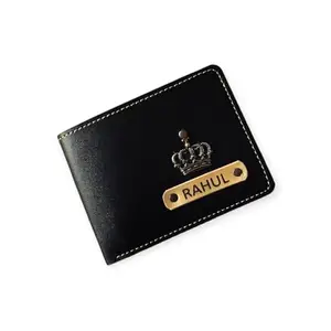 NAVYA ROYAL ART Customized Wallet for Men | Personalized Wallet with Name Printed Leather Name Wallet for Men | Customised Gifts for Men |Personalised Mens Purse with Name & Charm - Black