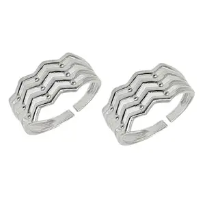 Sahiba Gems Pure Silver Four Line Toe Ring (Chandi Bichhiya) for Women ~ 2 Pieces