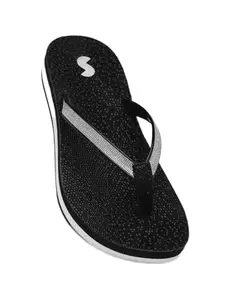 SOLETHREADS GLITZ | Women Slippers |Causal Flip Flop | Flip-Flops | Summer Casual Slipper | Full EVA Slippers | Women Flip-Flops | BLACK | 8UK