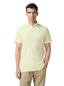 TECHNOSPORT Men's Solid Slim Fit Polo Collar T-Shirt COTFLEX Half Sleeve Button Polyester for Gym Running Workout UPF50+ Anti Odour