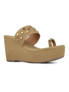 Inc.5 Womens Beige Embellished Round Toe Ethnic Heels Sandals