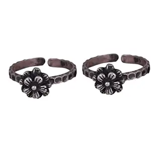 Shyle 925 Sterling Silver Toe Ring, Moh Layered Flower Toe Ring,Well Stamped with 92.5, Minimal Pieces, Handcrafted Oxidized Toe-Ring, Women Accessories