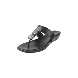 Metro Women Black faux Leather Slip-on Comfort Fashion Chappal UK/8.5 EU/42 (32-779)
