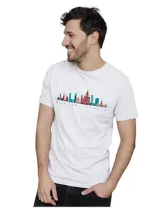 Men's & Women's Regular Fit T-Shirt Moscow Russia Skyline 100% Cotton Unise T-Shirt White; _MOSKYLINE3-White XL Men Round_bz
