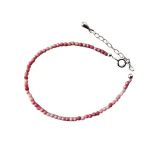 LKBEADS Silver Plated Bracelet with Pink Faceted Rhodonite Beads – Round 2mm – 7 inch Adjustable – For Men & Women|LK_STACK_05823