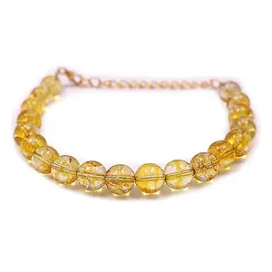 MODERN CULTURE JEWELLERY Natural Citrine Beads Bracelet With 925 Silver Gold Plated Adjustable Chain