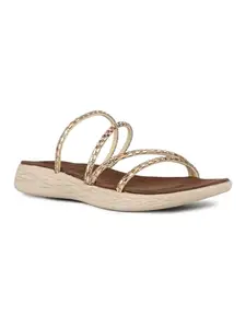 Inc.5 Women Golden Ethnic Embellished Open Toe Slip-On Flat Sandals