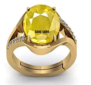 ANUJ SALES 8.25 Ratti 8.00 Carat Unheated Untreatet A+ Quality Natural Yellow Sapphire Pukhraj Gemstone Gold Plated Ring for Women's and Men's (Lab Certified)
