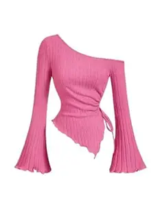 SILES FASHION Women’s Apricot Drawstring Bell Sleeve Top – Polyester for_Casual Wear_54