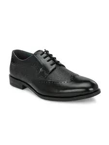 San Frissco Men's Formal Shoes Leather Textured Borgues with Punches Footwear Cushioned Footbed with TPR Sole Lightweight, Flexible and Stylish for Office, Wedding, Parties and Dailywear - 7 (Black)