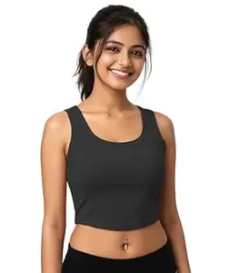 ELEG & STILANCE Women Sleeveless Crop Tank Top | Slim Fit Round Neck Stretchable Casual Top | Soft Solid Ribbed Innerwear Camisole | Summer Stylish Basic Top