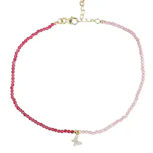 ZAVYA 925 Sterling Silver Butterfly with Red & Pink Beads Rose Gold Plating Anklet (Single) | Gift for Women & Girls | With Certificate of Authenticity & 925 Hallmark | Gift for Women & Girls
