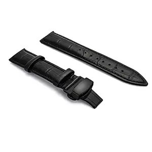 Ewatchaccessories 18mm Genuine Leather Watch Band Strap Fits ECO DRIVE BLUE ANGEL CHRONO Black Deployment Black Buckle