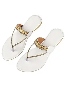 Bagadiya Trading WalkTrendy Womens Synthetic White Open Toe Flats - 5 UK (Wtwf297_White_38)
