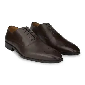HATS OFF ACCESSORIES Men Perforated Genuine Leather Formal Oxfords Brown