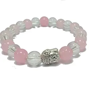 Clear Crystal & Rose Quartz Buddha Head Charm Bracelet Crystal healing Beads Collection Charm Bracelet