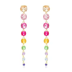 Peora Gold Plated Multi Crystal Studded Drop Earring Fashion Stylish Jewellry Gift For Women & Girl