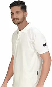 GM 7205 Men's Half Sleeve Cricket T-Shirt Size-Medium (White/Navy)
