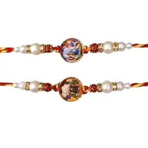 PALKU CREATIVE Palku Creation Divine Rakhi Set of 2 – Spiritual Design with Krishna & Jagannath Images, Pearls & Beads – Raksha Bandhan Special
