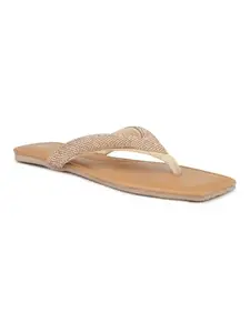 Inc.5 Womens Beige Casual Solid T-Strap Slip-On Flats