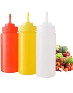 Ketchup Bottle Plastic Squeeze Bottle Ketchup Mustard Oil Honey Sauce Dispenser Bottle-Multi Color-Pack of 3pcs