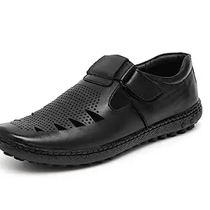 ARAMISH Black Real Leather Sandals for Men - 09 UK