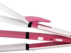 HGNOVA Professional 3 in 1 Electric Hair Straightener Curler Styler and Crimper(White & Pink Colour)