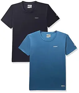 Charged Play-005 Interlock Knit Geomatric Emboss Round Neck Sports T-Shirt Teal Size Xl And Charged Pulse-006 Checker Knitt Round Neck Sports T-Shirt Navy Size Xl
