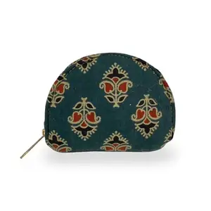 Raang Desi Handmade Round Coin Pouches with Beautiful Ikkat Prints - Stylish and Environment-Friendly Fabric Pouches for Coin and Jewelry Storage, Green