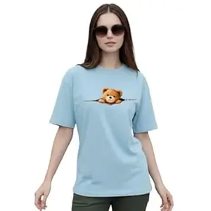 NAVRAAH Women’s Oversized Printed T-Shirt | Soft Cotton Blend Round Neck Half Sleeve Casual Loose Fit Top for College