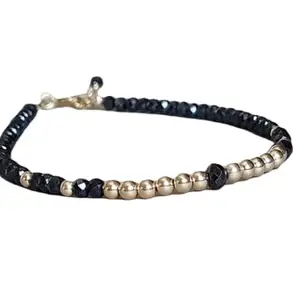 LKBEADS Black Spinel Bracelet with Silver Plated Clasp – 3mm Rondelle Beads – Smooth Cut – 7 inch adjustable – Healing, Fashion, Gift, Spiritual, Yoga|LK_STACK_01179