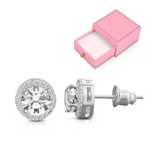 Peora Silver Plated American Diamond Studded Stud Earrings Valentines Gift for Women & Girls with Pink Jewellery Box|Mothers Day Gifts for Mom