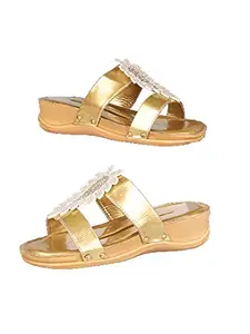 WalkTrendy Womens Synthetic Gold Open Toe Heels - 8 UK (Wtwhs448_Gold_41)