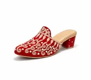 EZZIAUTO Women's Embroidered Mule Heels, Handmade Beaded Slip-On Sandals with Block Heel, Cushioned Insole, Non-Slip Sole for Wedding, Party