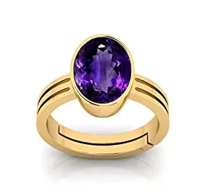 ANUJ SALES 16.25 Ratti 15.50 Carat Amethyst Ring Katela Ring Original Certified Natural Amethyst Stone Ring Astrological Birthstone Gold Plated Adjustable Ring Size 16-28 for Men and Women,s
