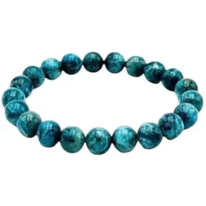 RRJEWELZ Natural Blue Green Apatite Round Shape Smooth Cut 8mm Beads 7.5 inch Stretchable Bracelet for Healing, Meditation, Prosperity, Good Luck | STBR_02094