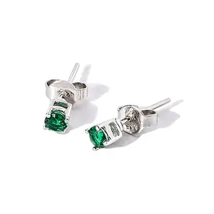 925 Sterling Silver Green Zircon Mini Studs Earrings | Gifts (studs, danglers, drops) for Women & Girls | Certificate of Authenticity & 925 Stamp |1 year plating Warranty* | March By FableStreet