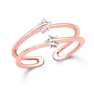 Kerry Jewel Double Star Shaped Design Daimond Studded Rose Gold Plated Adjustable Ring for Women and Girls