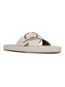 Inc.5 Womens Cream Solid Open Toe Casual Slip-On Flats