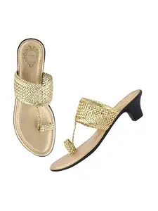 Shoetopia Classic Heeled Golden Kolhapuri For Women /EU40