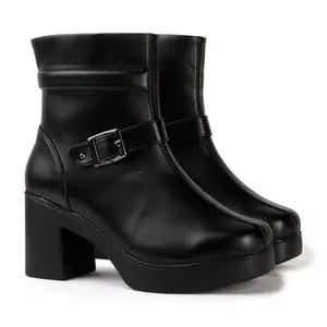 STRASSE PARIS Women’s Black Minimal Buckle Ankle Boots | Sleek Elegant Block Heel Design,4