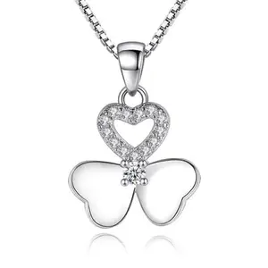 Bling Queen Women's Silver Plated Open Heart Flower Zirconia Pendant Necklace, Fashion Necklaces For Women Trendy, Ideal Gift For Women, Pendant Jewelry, Cute Necklace For Women, Dainty Necklace Set(Silver)