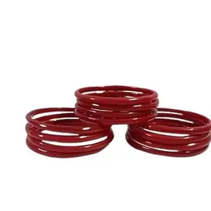 AFAST Signing Colourful Bridal Plain Sweet Sound Glass Bangles Set, Pack Of 12, Red