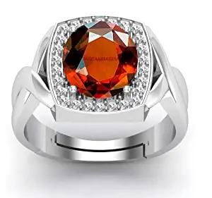 JAGDAMBA GEMS Gomed Ring 12.25 Ratti 11.47 Carat Natural and Certified Hessonite Garnet (Gomed) Astrological Gemstone Adjustable for Men and Women